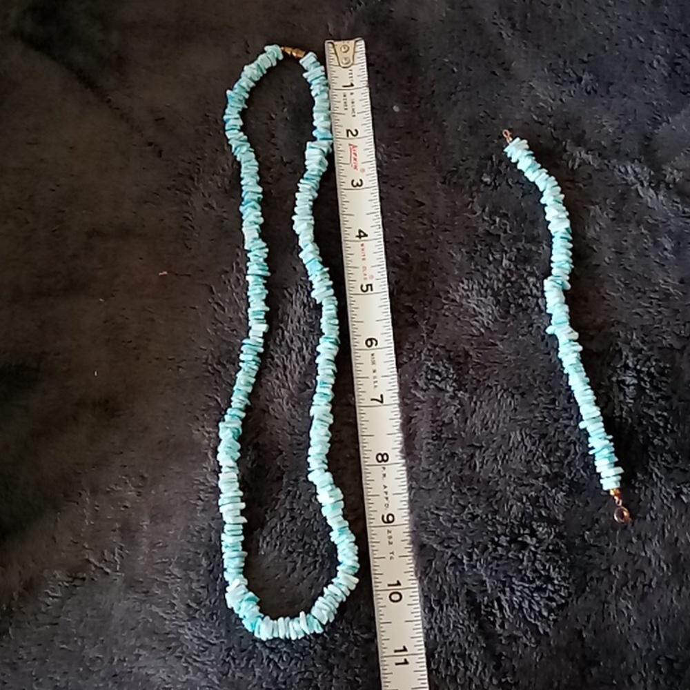 Retro Blue Shell Necklace And Bracelet - Picture 4 of 6